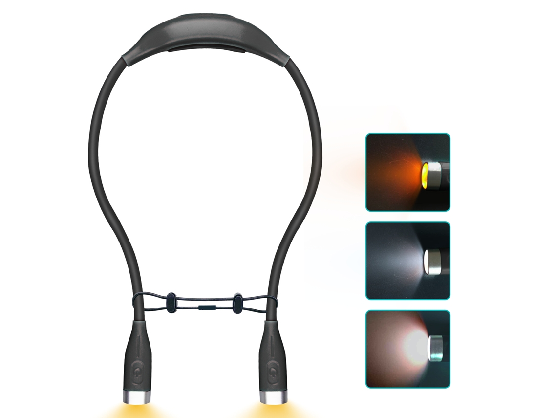Lámpara de lectura LED portátil para el cuello, ideal para leer en la cama, 3 niveles de brillo, color negro.