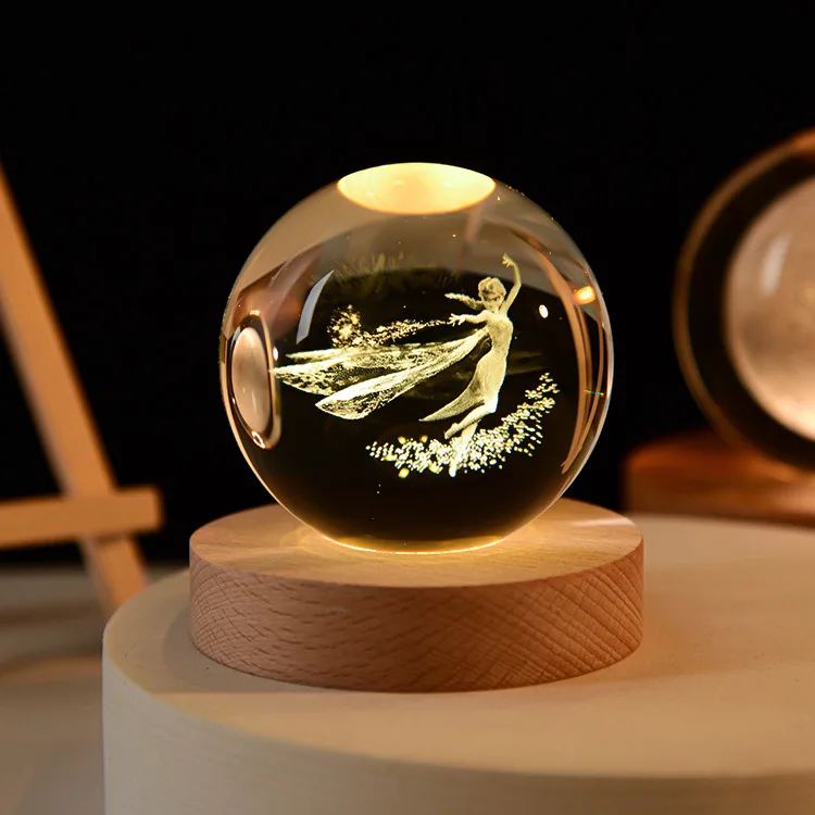 (elsa 60 Mm) Bola De Cristal 3d De 60 Mm, Adorno De Vidrio Grabado Con Láser, Coleccionable.