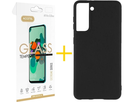 Kit Funda + Protector de Pantalla Samsung Galaxy S21 5G ACCETEL Liso (Negro)