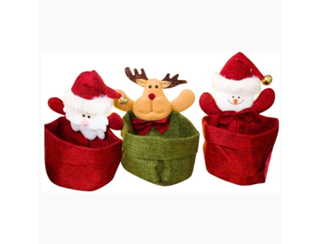 3 bolsas de lino de Navidad, caja de regalo de arpillera de Navidad (muñeco de nieve, Papá Noel y alce).