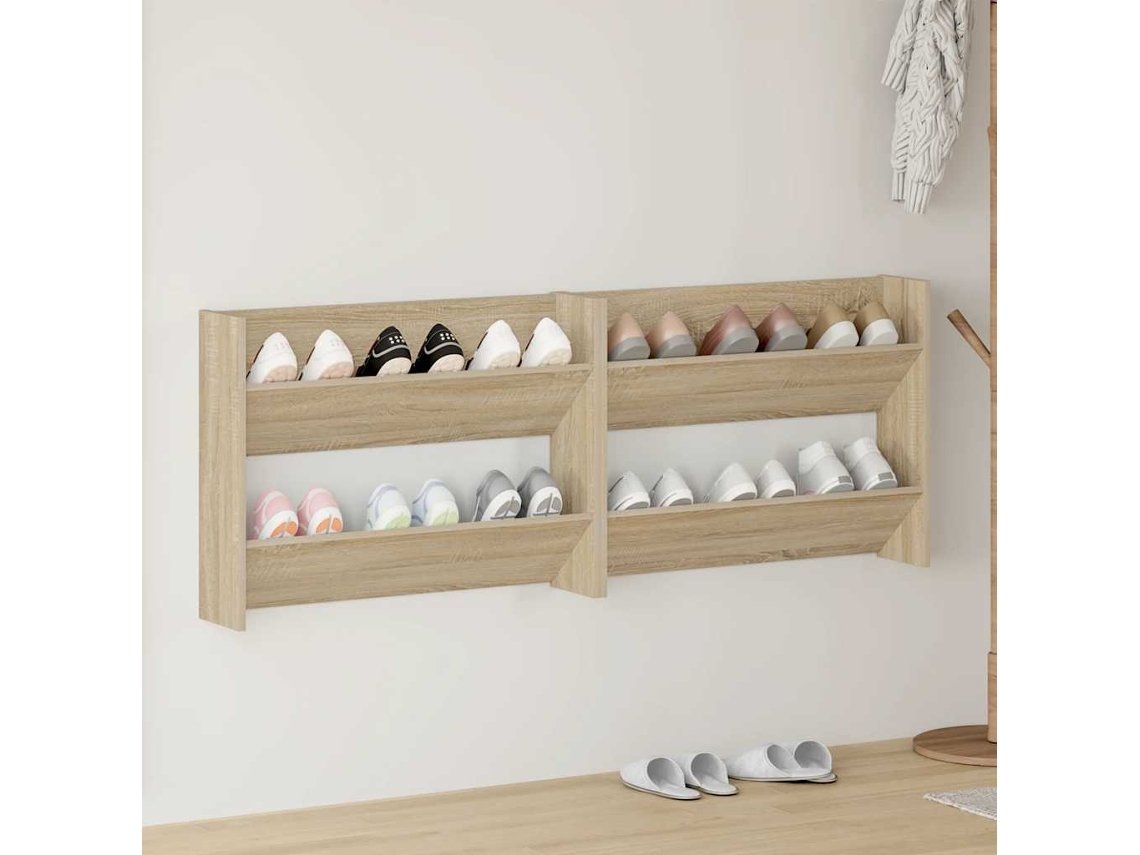 2 Uds Zapatero | Armario Zapateros De Pared Contrachapada Roble Sonoma 80x18x60 Cm