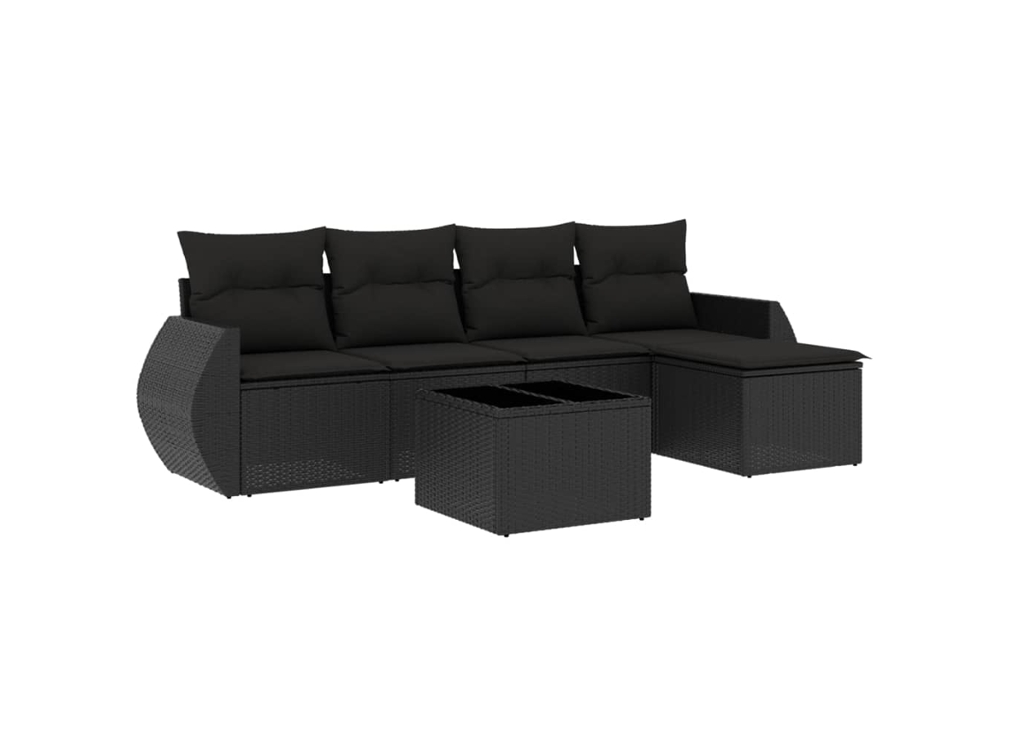 Conjunto 6 de sofás de jardín VIDAXL y cojines ratán sintético negro