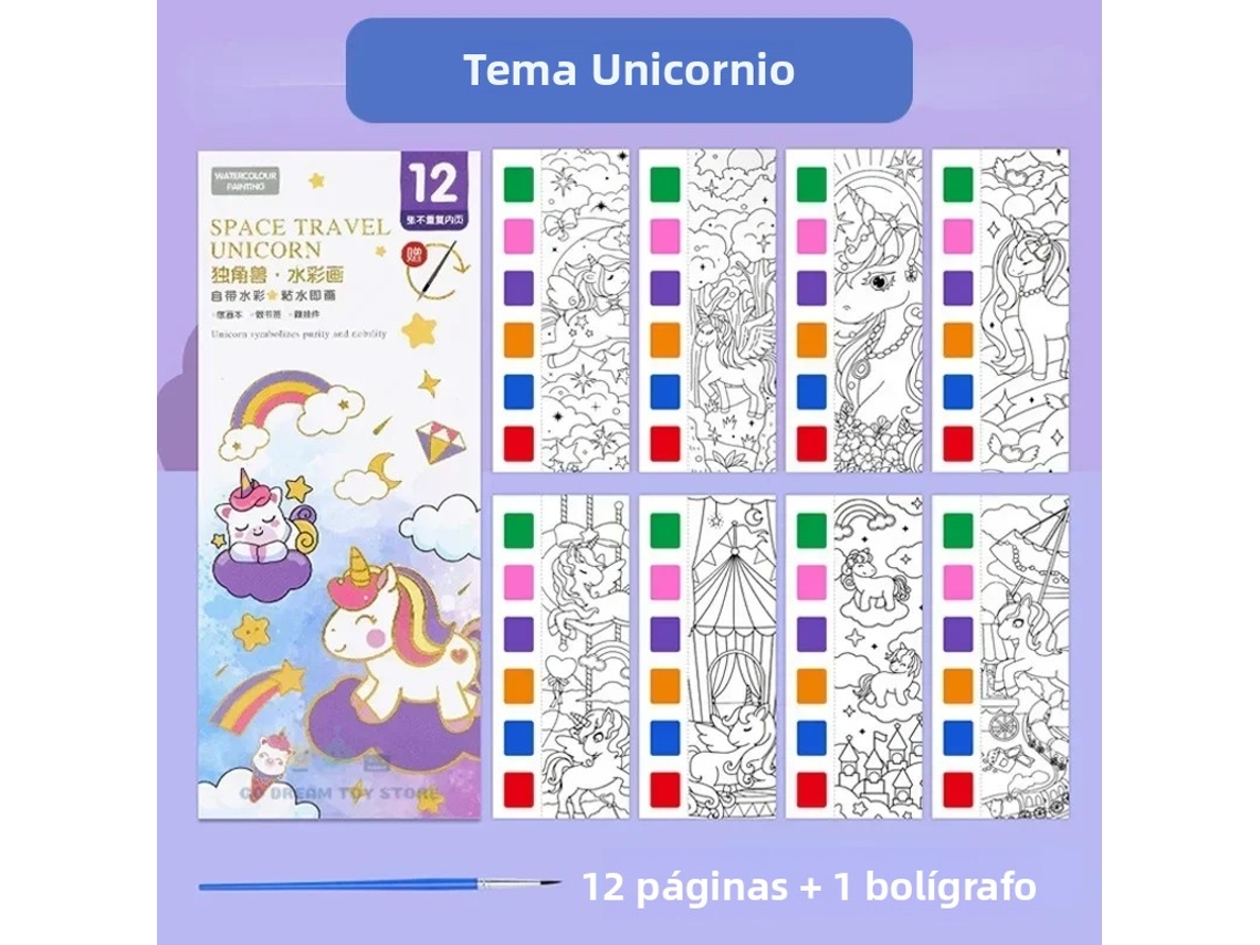 (unicornio) Libro De Pintura Con Acuarela, Incluye Pinceles De Acuarela, Pinturas Gouache Y Herramientas De Dibujo.