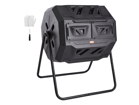 VEVOR Contenedor de Abono Giratorio para Jardín 162,7 L Doble Cámara Carga 50 kg