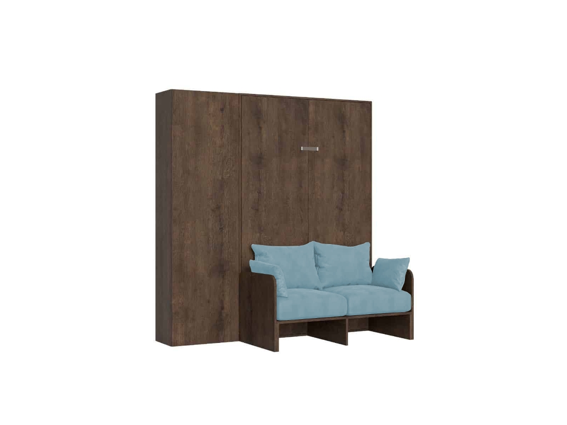 Cama Doble Plegable Francesa Kentaro De 140 Cm Con Sofá Y Columna De Nogal, Azul Claro