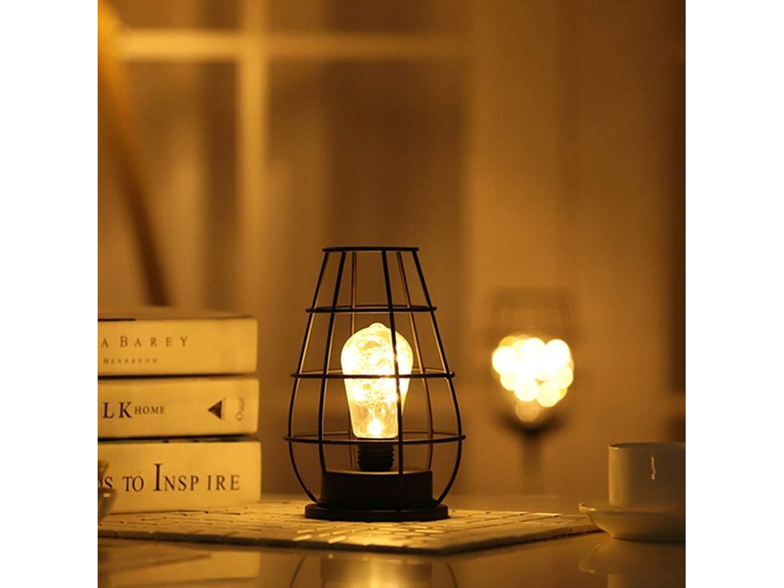 Lámpara De Mesa Decorativa Retro Estilo Jaula Luz Nocturna Batería Operada Para Dormitorio clase Energética A Flagon