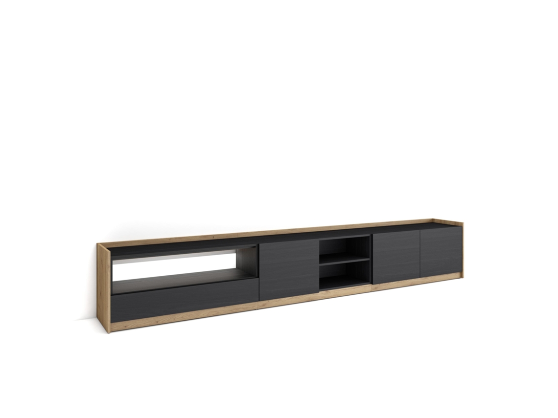 Mueble Tv, Televisión, 310x37x50cm, Para Tv Hasta 80", Led, Negro Y Roble