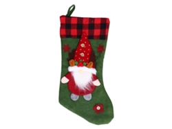 Calcetín navideño con muñeco sin rostro, decoración verde