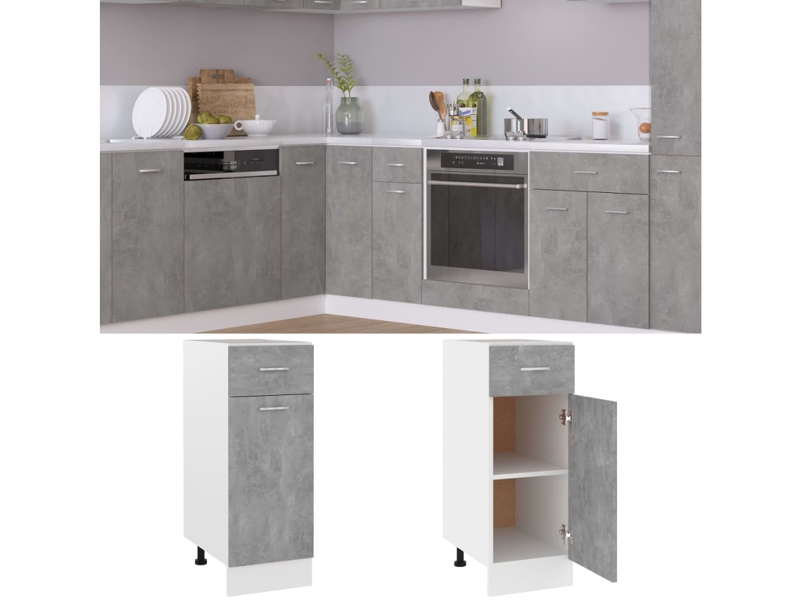 Mueble bajo con cajones, contrachapado gris, EXCLUSIVO DE LA CASA