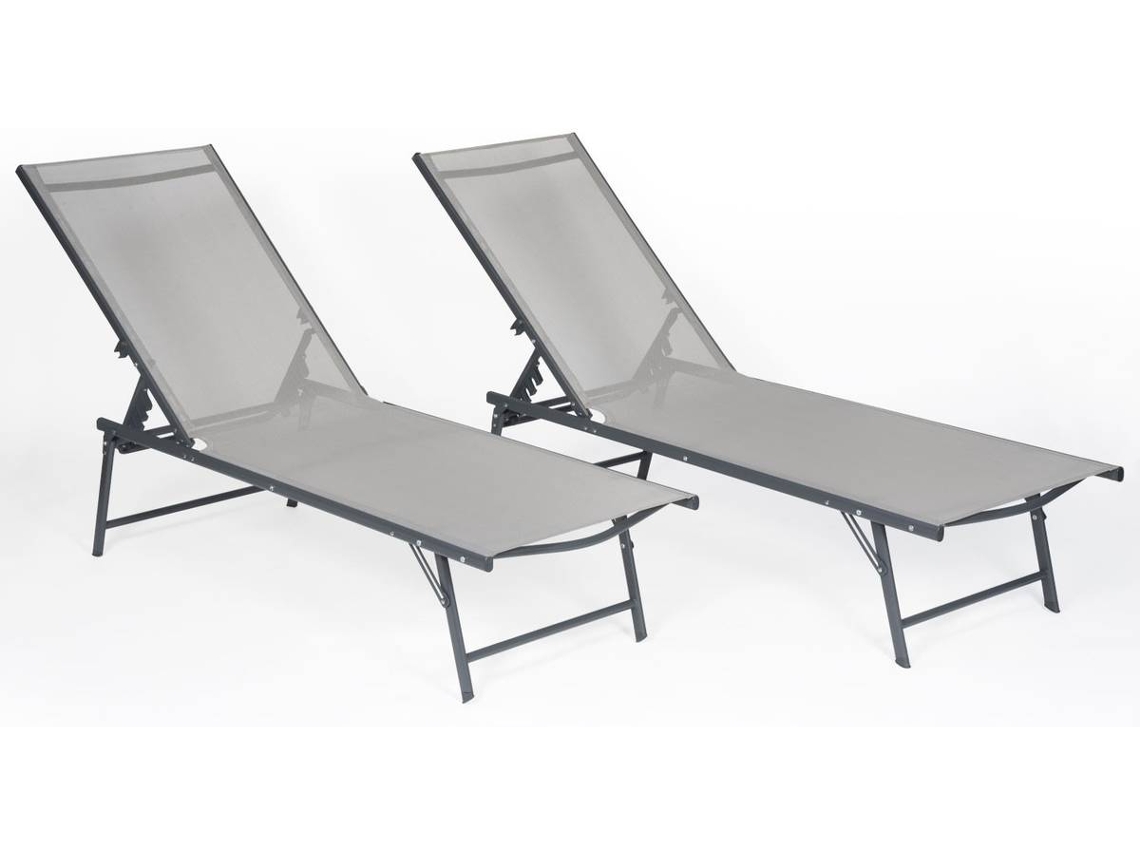 Pack De 2 Tumbonas Plegables Sicilia De Textileno Gris Y Estructura Antracita