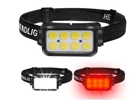 Linterna frontal LED superbrillante de 300 lúmenes con luz roja COB - Linterna frontal recargable YIZHOOD Lantern-0017 USB C (negra) YIZHOOD