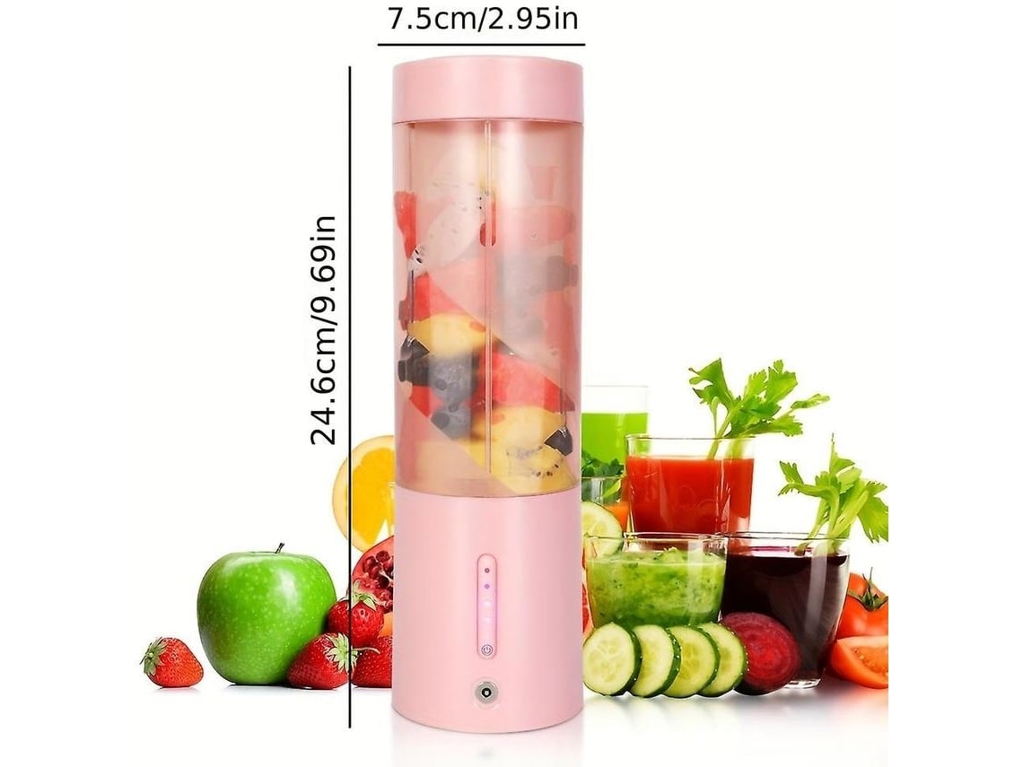 Exprimidor de 450 ml, vaso extractor de jugos, pequeño exprimidor portátil USB, licuadora eléctrica recargable Gusshious, herramientas de cocina, color rosa