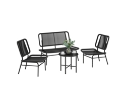 Conjunto Jardim De Vime Com 4 Peças Inclui Sofá De 2 Lugares 2 Poltronas E Mesa De Centro Com Tampo Metálico Preto