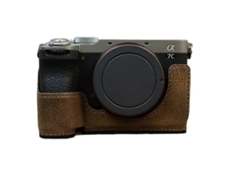 Estuche inferior de piel sintética retro compatible con cámara Sony A7c II/A7cr con ranura para batería Facpoet