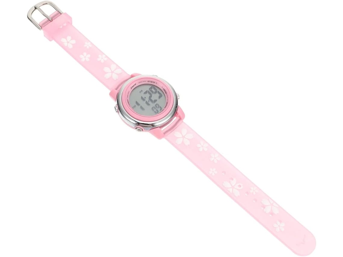 Relógio Led Rosa À Prova D'água Para Meninos E Meninas Com Estampa De Flor De Cerejeira - Relógio Digital Para Meninas