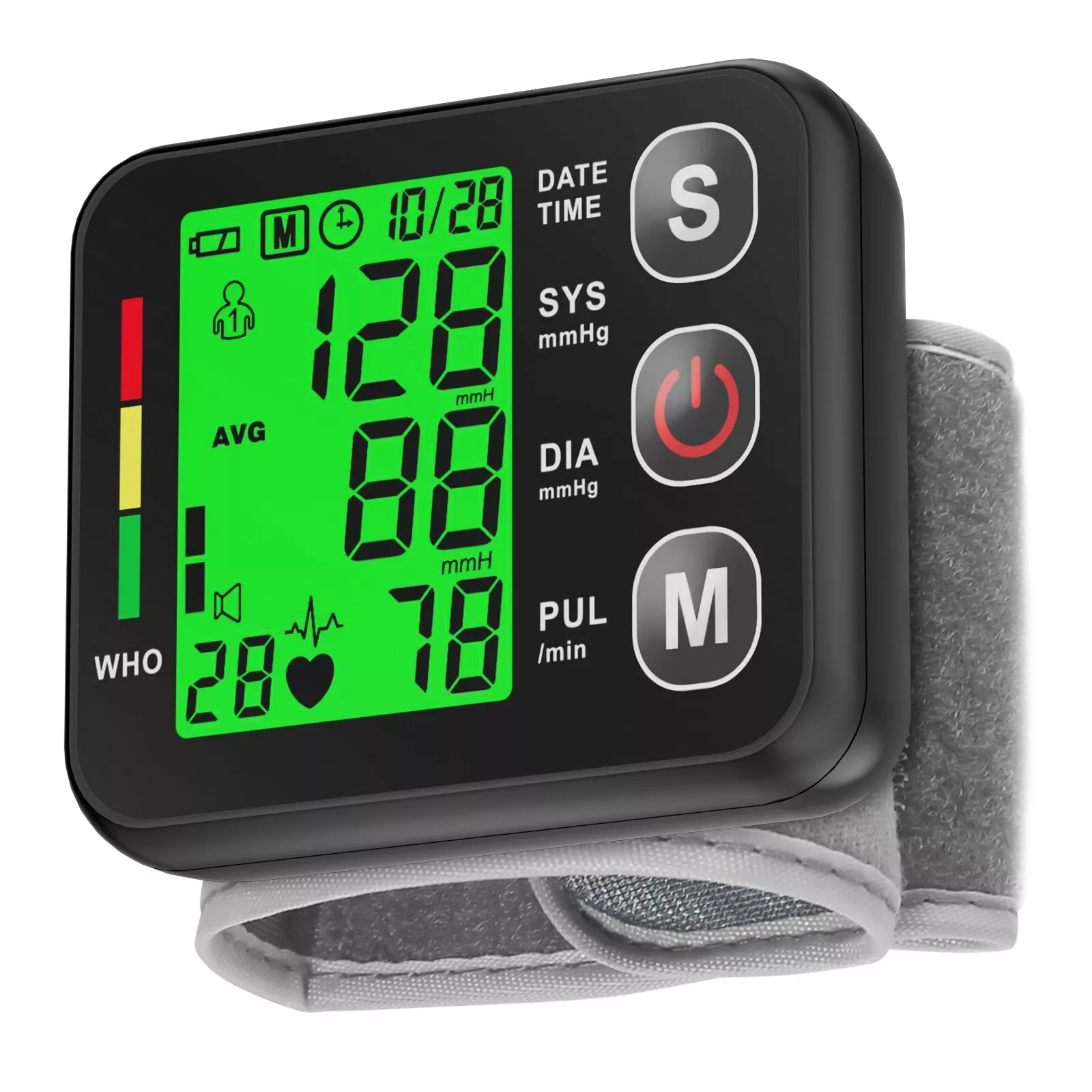 KOFIHETY Monitor de Presión Arterial Digital con LCD Retroiluminado para la Muñeca con Medición de Ritmo Cardíaco