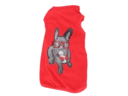 Bonita Camiseta De Algodón Suave Con Estampado De Pedrería Para Perros, Color Rojo.
