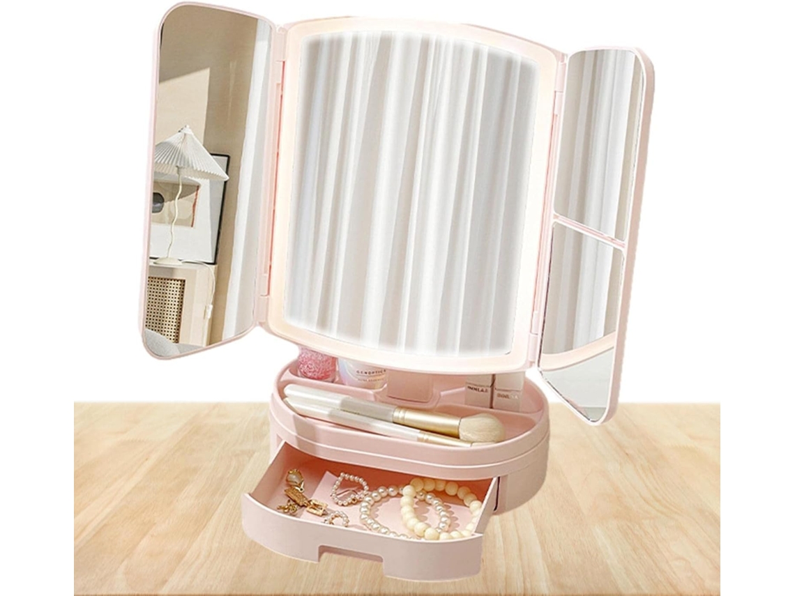 Espejo De Maquillage Avec Éclairage - Éclairé A Trois Plis Grossissement 3x/2x/1x,voyage Portable