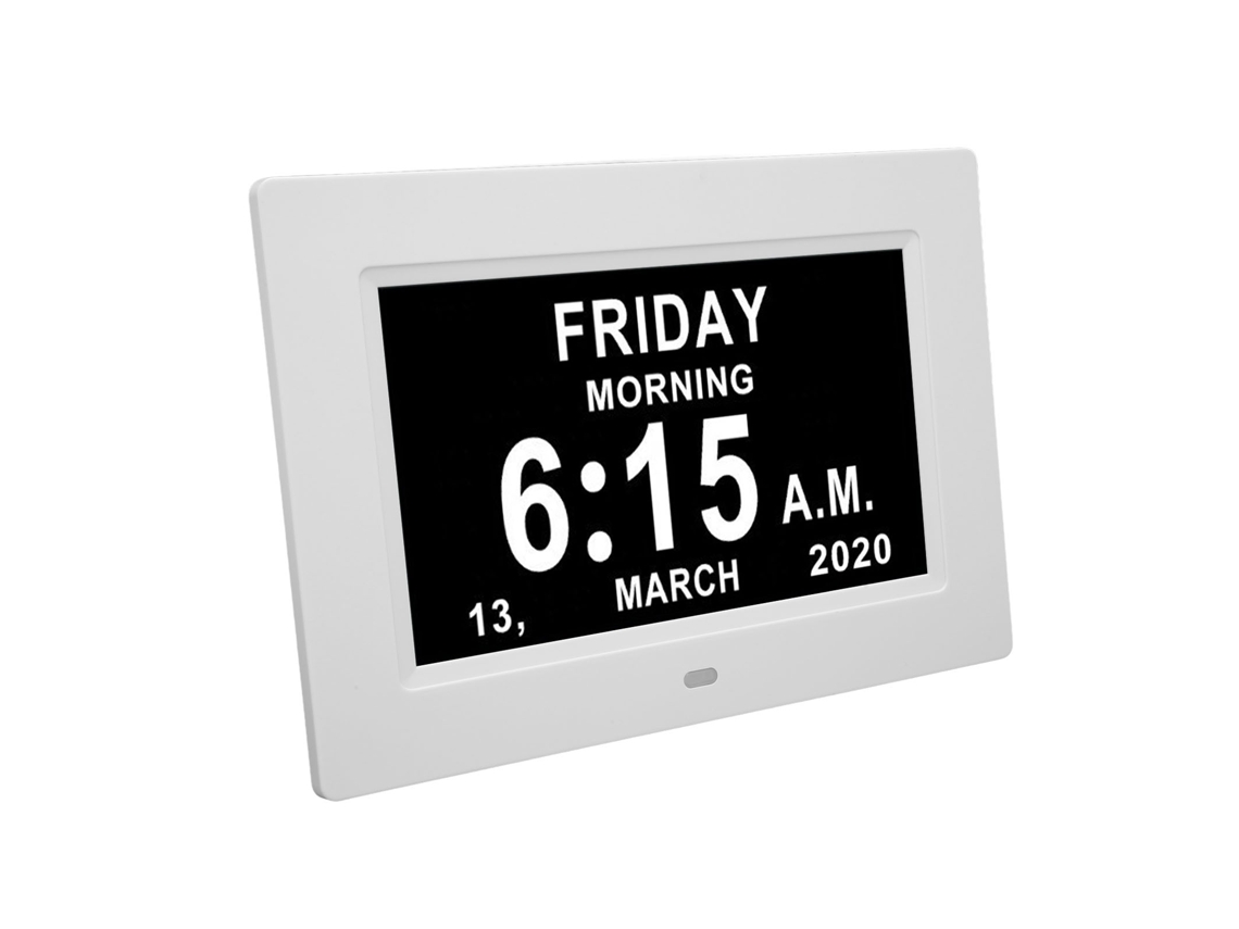 Reloj Digital Diurno De 7 Pulgadas Con Atenuación Automática, Calendario Y 8 Idiomas Para Personas Mayores.