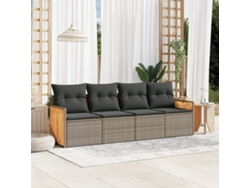Conjunto de sofás de jardín de 4 piezas DKD Home Decor con cojines de mimbre gris