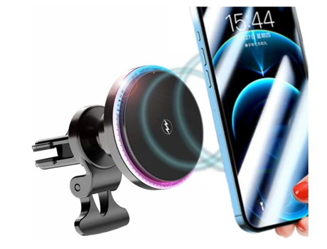 Cargador de coche inalámbrico, accesorios de ventilación de aire para coche, con anillo de luz ambiental colorida, cargador de montaje de coche de ...