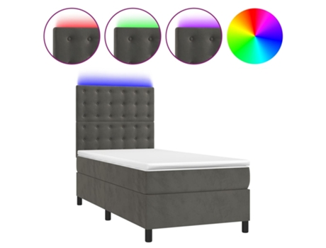 VIDAXL Colchón con somier/LED (Gris - Terciopelo - 90 x 200 cm)