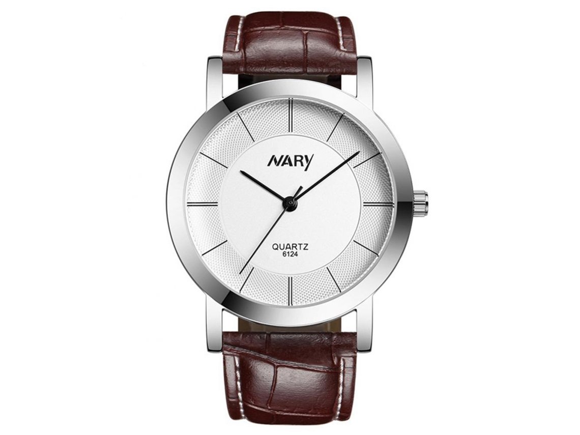 Reloj De Pareja Nary Impermeable Dial Doble Círculo Correa De Cuero Pu Blanco Hombre