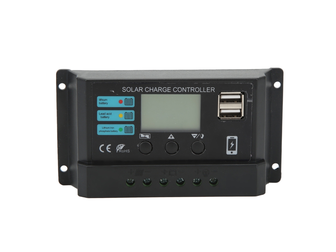 Controlador De Carga Solar Con Pantalla Lcd, 12v/24v, Autoadaptable, 10a Para Paneles Fotovoltaicos.