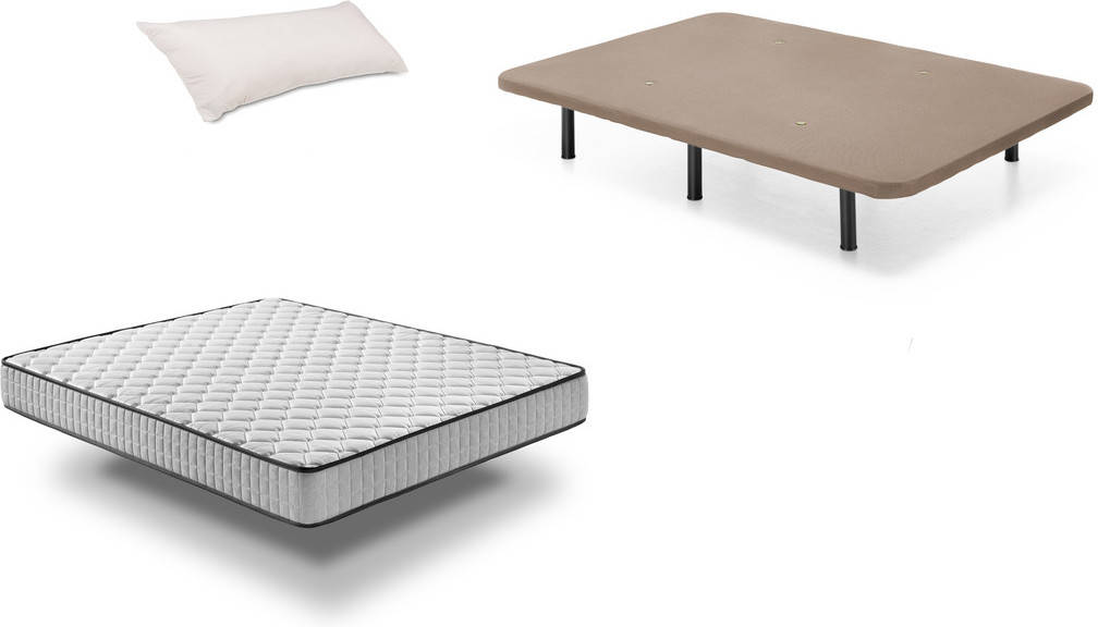 Conjunto de Somier + Colchón ProNature y Almohada MESEFOR Tapizado  (Compatible con Colchón:90x200x10 cm)