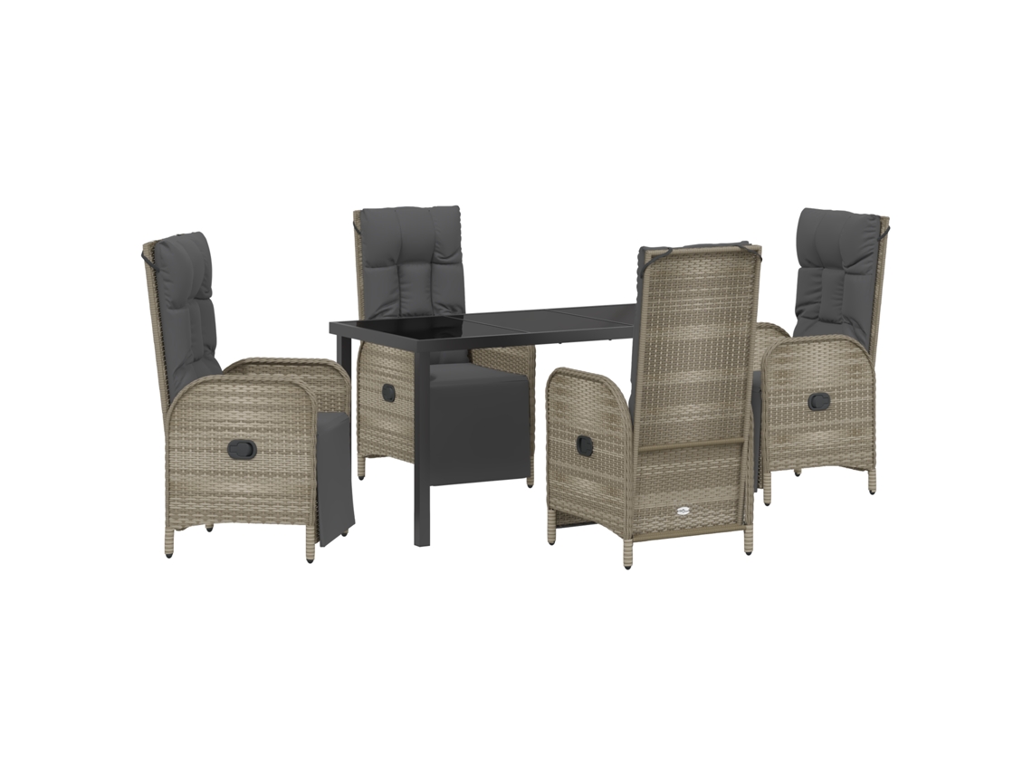 Conjunto de comedor de jardín Vidaxl de 5 piezas con cojines, ratán sintético gris