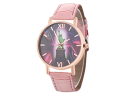 Reloj De Cuarzo Simples De Moda Para Parejas Mujer Hombre Correa De Cuero Rosa