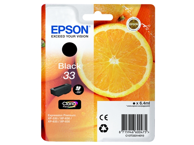 Cartucho de tinta original EPSON, 33, Naranjas 4,5 ml , Negro foto, , C13T33414022, T3341