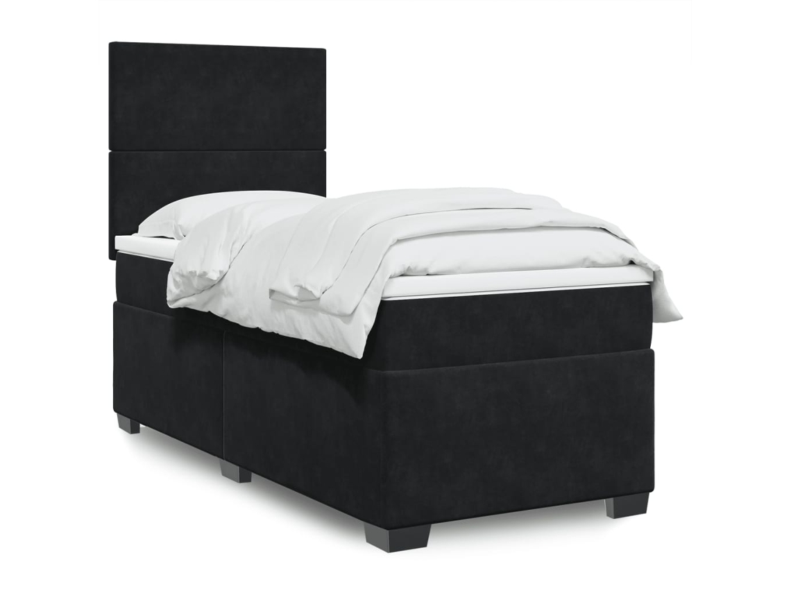 Cama Box Spring Con Colchón Terciopelo Negro 80x200 Cm