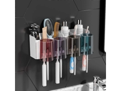Estante De Baño Multifuncional Con 4 Vasos+8 Espacios Para Cabezales De Cepillo 31.6*11*15.3cm Sin Perforar Autoadehesivo Resistente