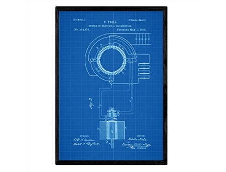 Póster NACNIC con Patente de Sistema de Distribucion Electrica. con Diseño de Patente Antigua
