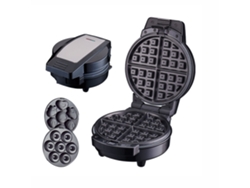 Máquina para hacer waffles, donas, galletas y pasteles 3 en 1 SFUSHOS, diseño de dibujos animados, placa de acero inoxidable, color plateado/negro, enchufe europeo