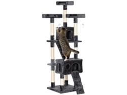 Árbol Rascador Para Gatos, 173 Cm, 4 Plataformas, Rampas, 2 Casitas, Sisal Gris.