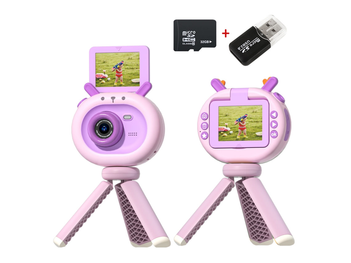 Cámara digital Chrui para niños, videocámara para vlogs con tarjeta SD de 32 GB (morada)