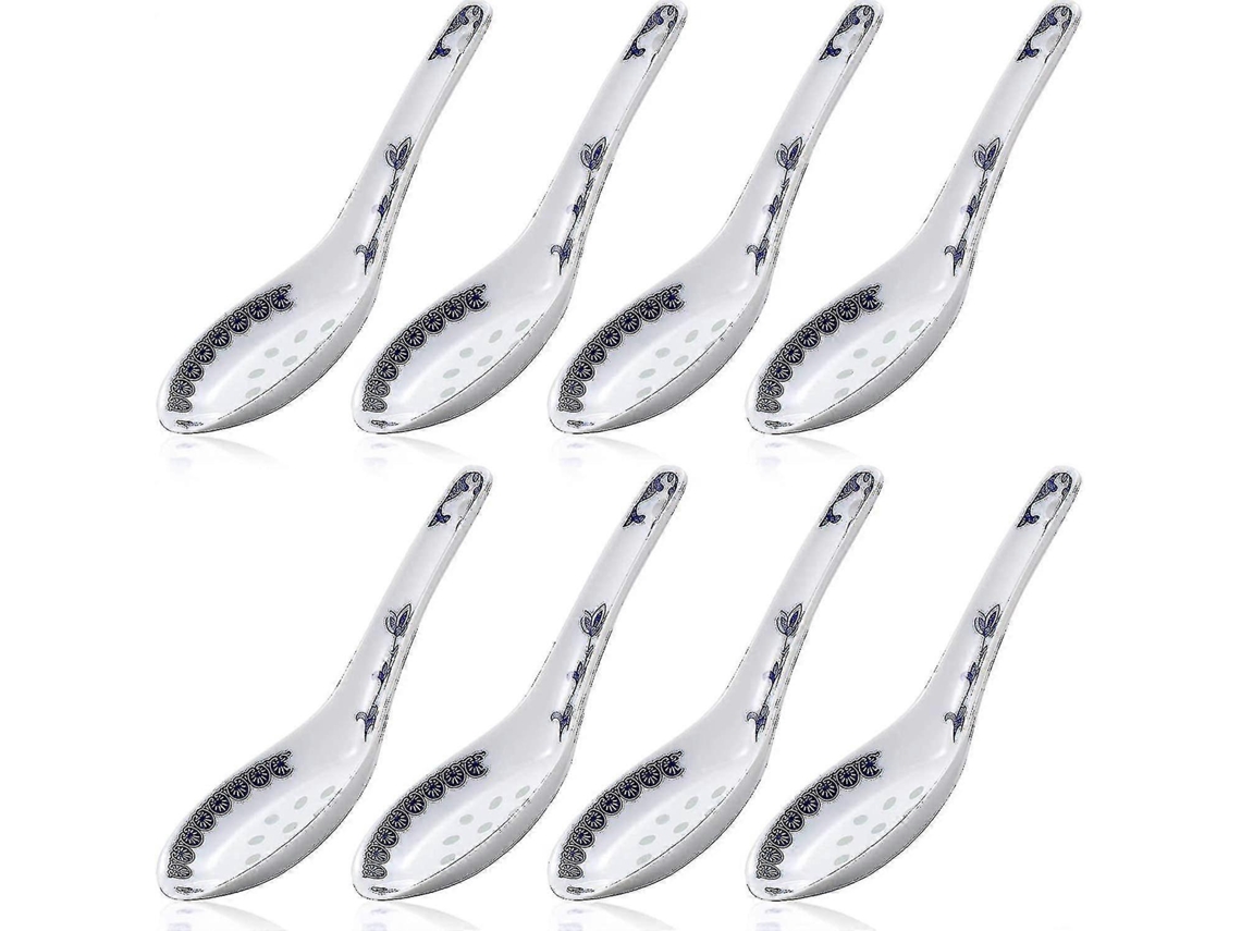8 cucharas soperas de cerámica de estilo chino con diseño de porcelana azul y blanca