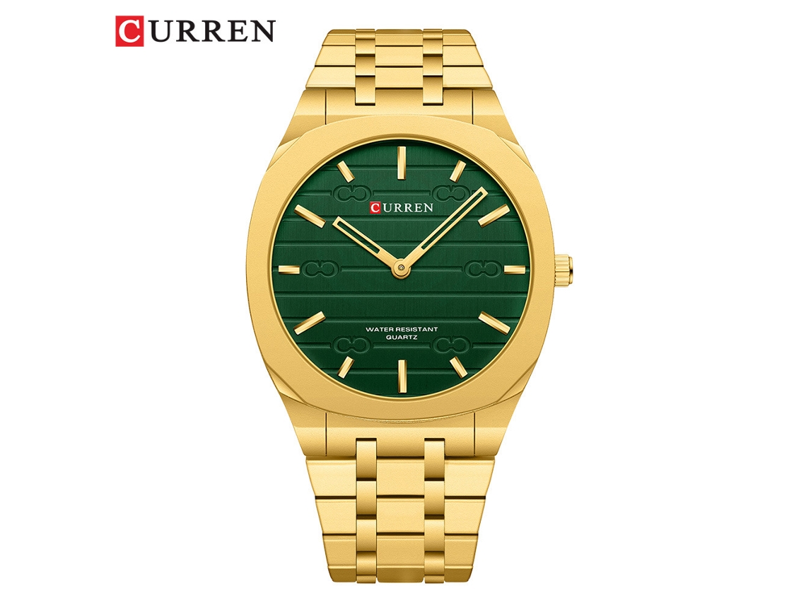 Reloj Cuadrado Ultradelgado E Impermeable (dorado Y Verde), Ideal Para Negocios Y Ocasiones Especiales, Para Hombre Y Mujer.