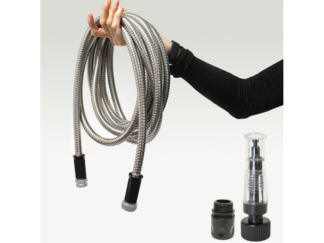 Manguera de Jardín con Rociador, Acero Inoxidable 304, 7,6 m, Resistente a los Rayos UV, A Prueba de Perforaciones, Flexible, Manguera de Acero STARLYF