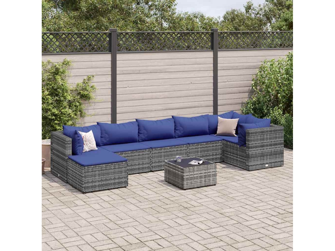 Conjunto de jardín de 8 piezas con cojines de mimbre gris de DKD Home Decor