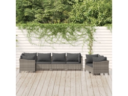 Conjunto de jardín DKD Home Decor de 7 piezas con cojines de mimbre gris