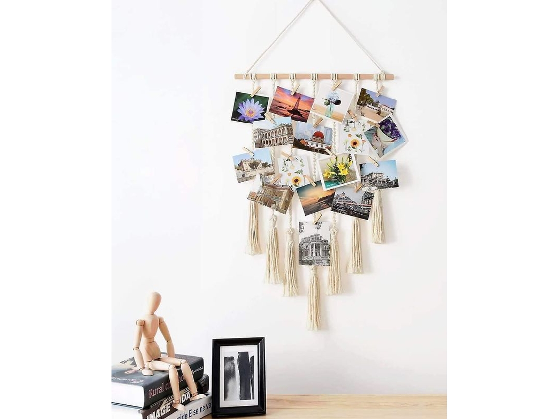 Exhibidor De Fotos Macramé Para Parede Com 20 Clipes De Madeira Decoração Boho Lar Apartamento Quarto Sala