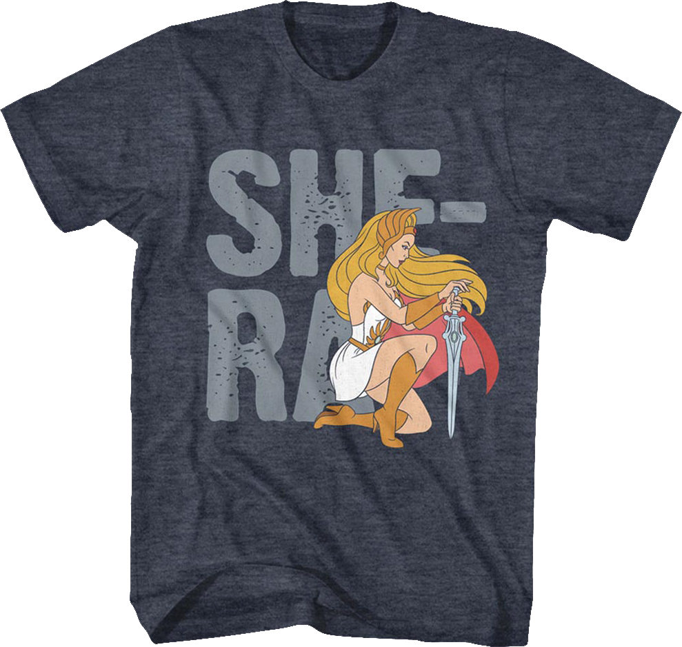 Camisetas Unisex DEEPSTONE She-Ra Kneeling Pose Masters of the Universe Brezo azul marino (XL)