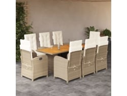 Juego de comedor de jardín de 9 piezas con cojines, mimbre sintético beige, DKD Home Decor