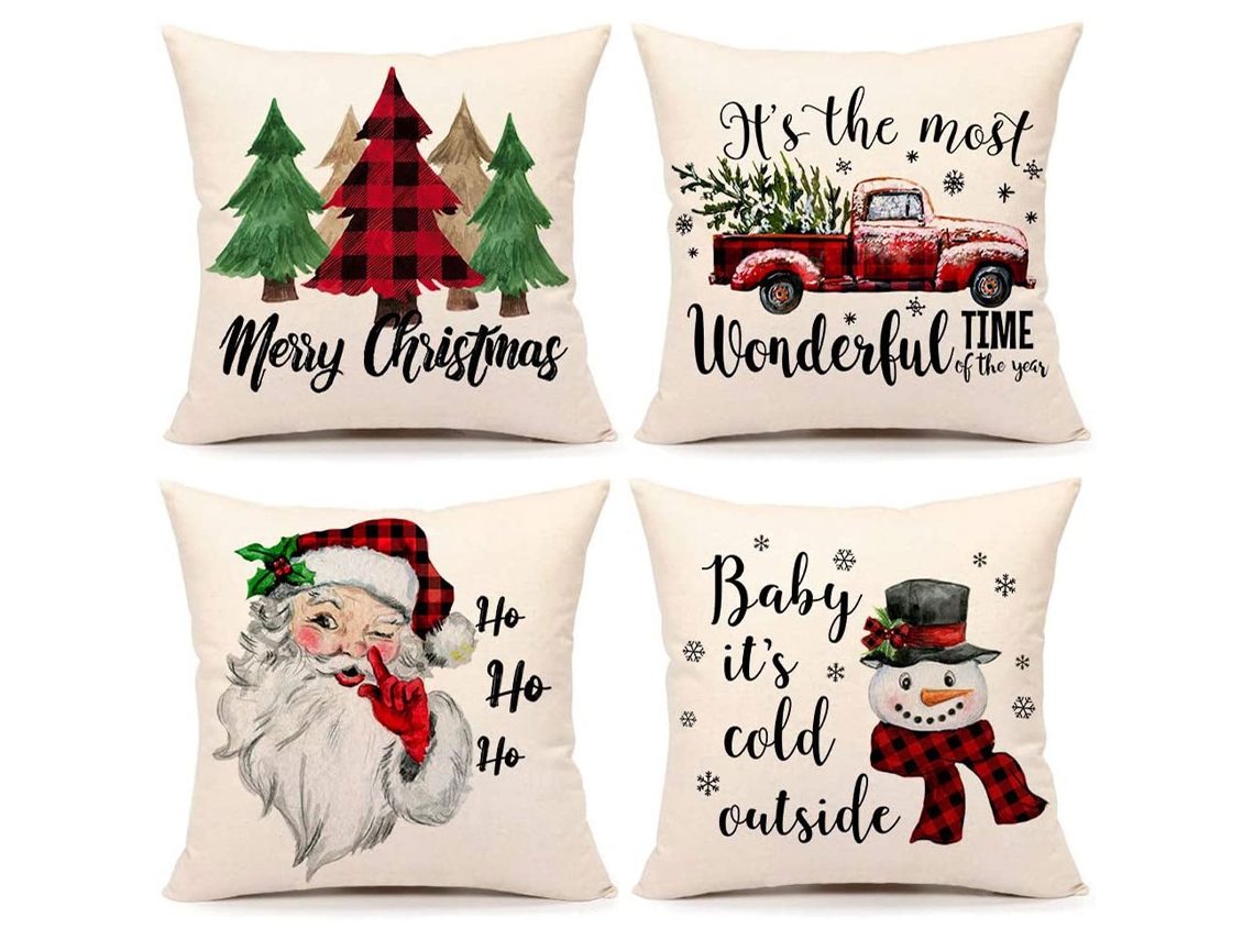 Juego De 4 Fundas De Almohada Navideñas Con Motivos De Copos De Nieve