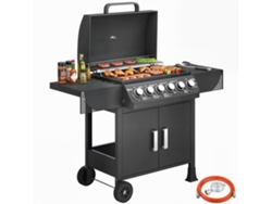 Parrilla De Gas Con 6 Quemadores, 15 Kw, Termómetro, Rejilla, Mesas Laterales Y Armario (135x51x101cm).