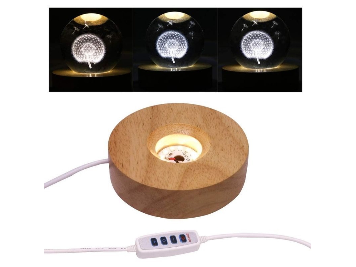 Base De Exhibición Led De Madera Ajustable De 4 Pulgadas Con 12 Led Para Arte De Cristal Láser 3d 2025
