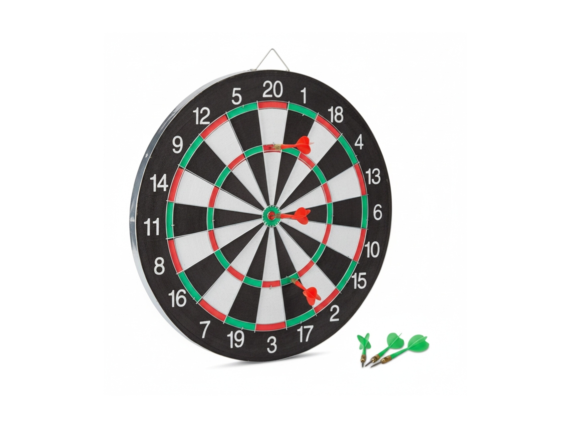 Relaxdays Dartscheibe X2 Com 6 Dardos, 43 Cm, Zweiseitável, Diana Clássica, Preto E Branco, Dardos De Metal